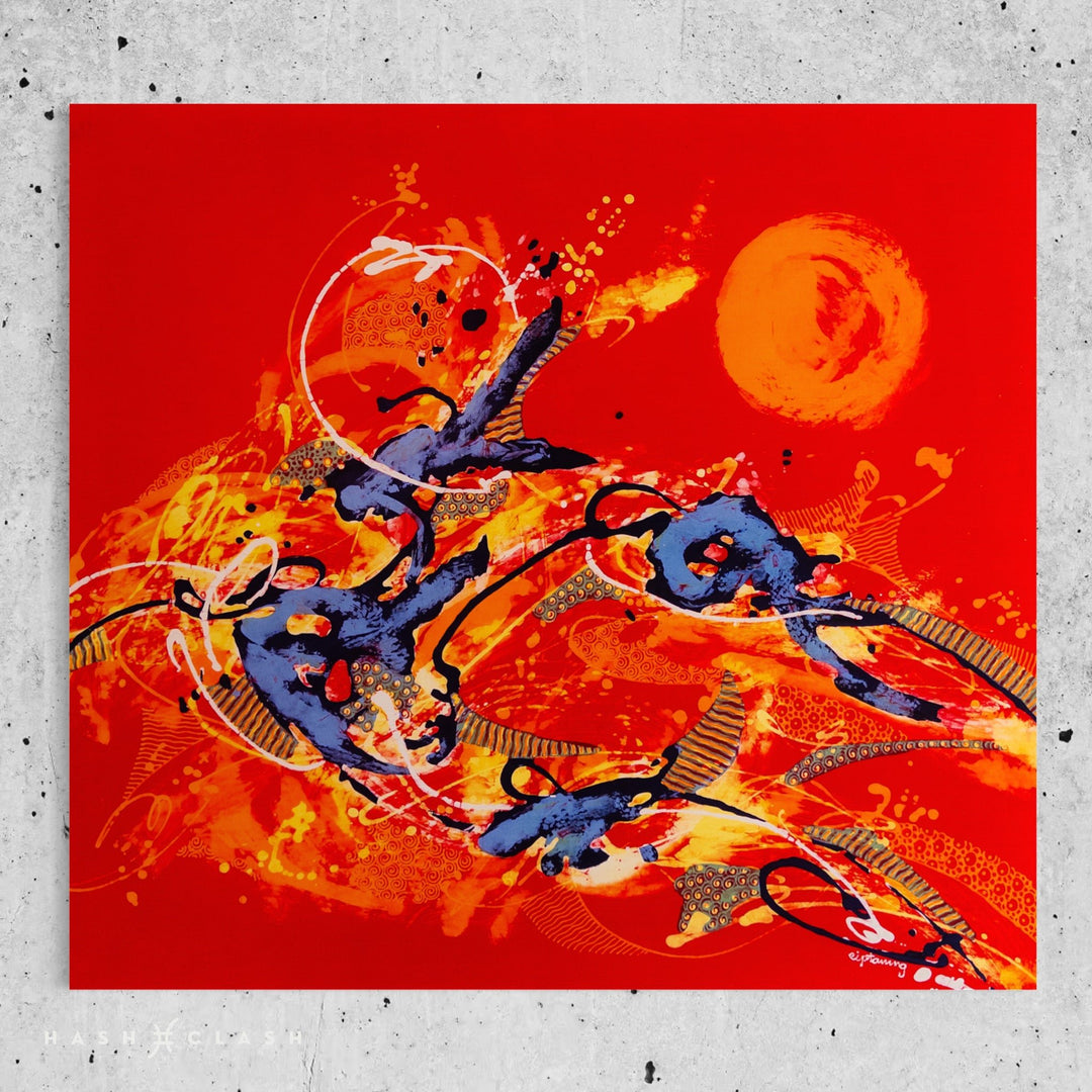 Batik art - Red Sky and Blue Birds Ciptoning - Various artists - HashClash